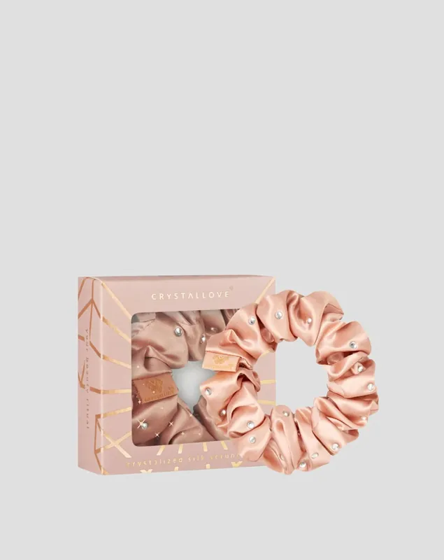 Haarelastiekje van zijde met kristallen - roségoud, Crystallove