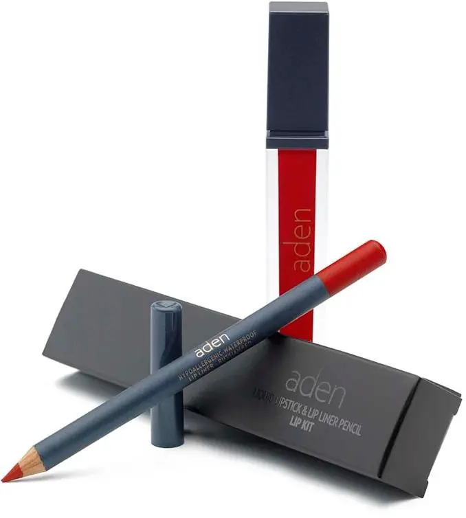 AdenLiquid Lipstick + Lipliner Pencil Set Russian Red 09